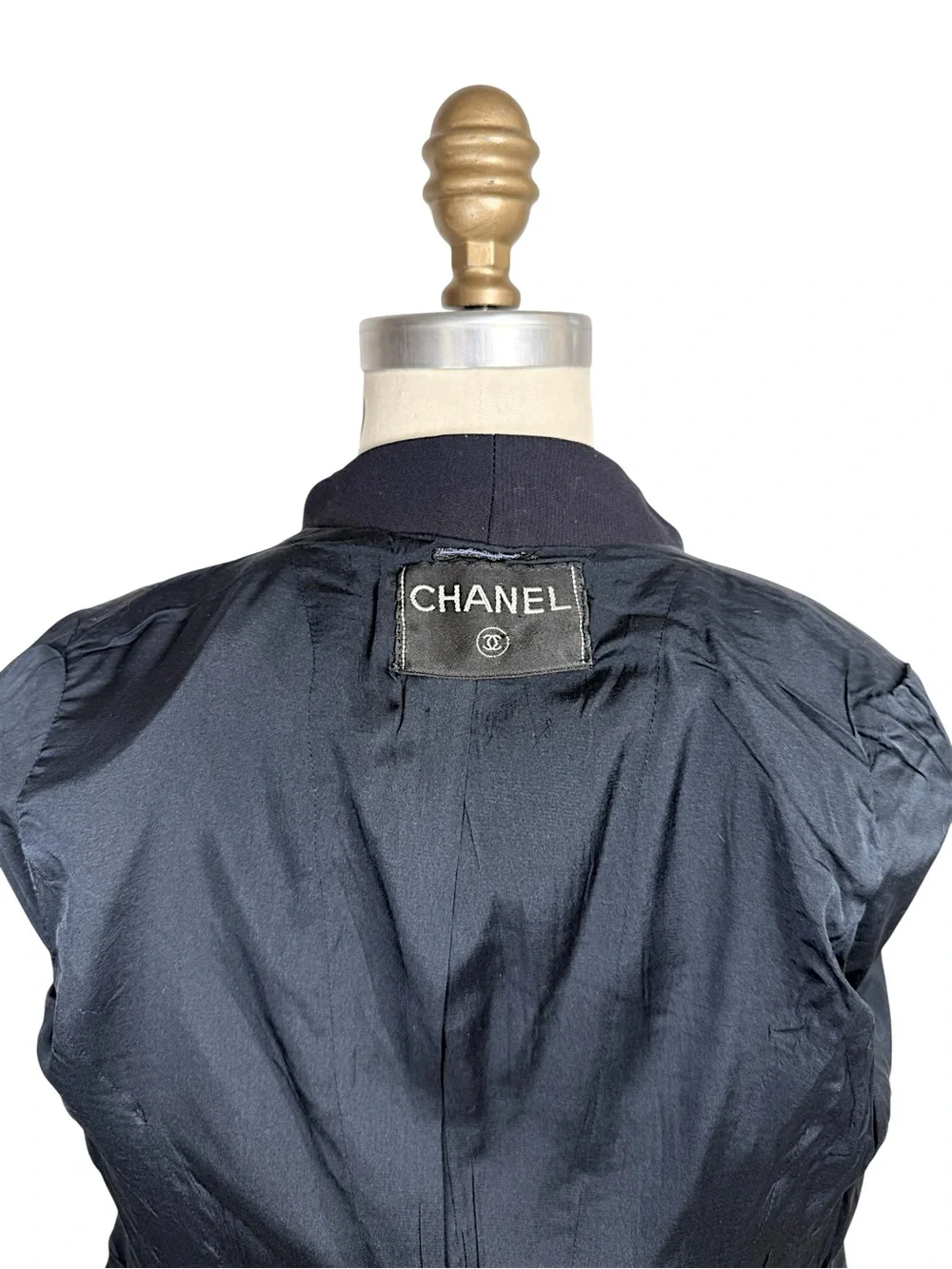 Vintage Chanel Navy Logo Button Tailored Blazer FR38